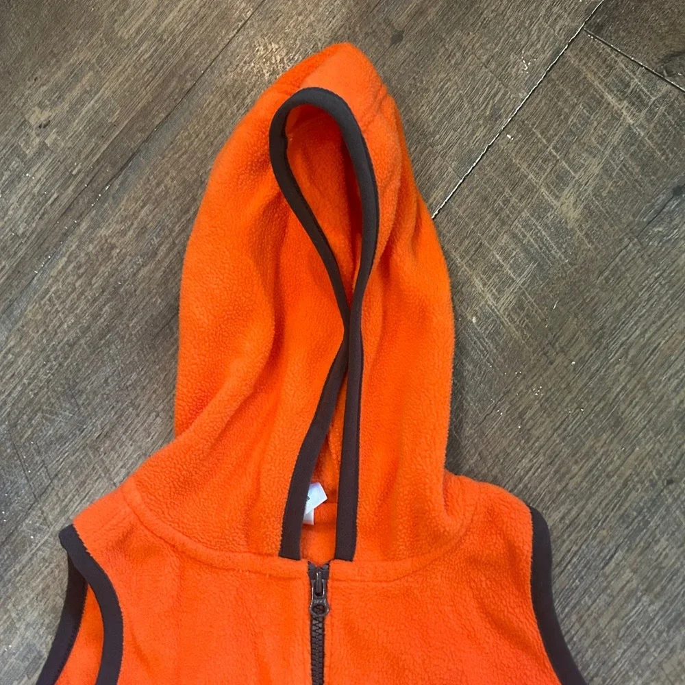 Carhartt Baby 9M Blaze Orange Hooded Fleece Vest Full Zip Brown Trim Kids Jacket